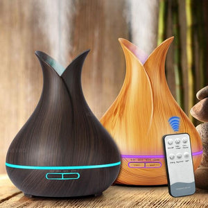 400 ml Ultrasonic Air Humidifier Aroma Essential Oil  Diffuser with Wood Grain 7 Color Changing LED Lights for Office Home
