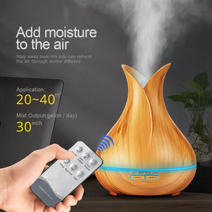400 ml Ultrasonic Air Humidifier Aroma Essential Oil  Diffuser with Wood Grain 7 Color Changing LED Lights for Office Home